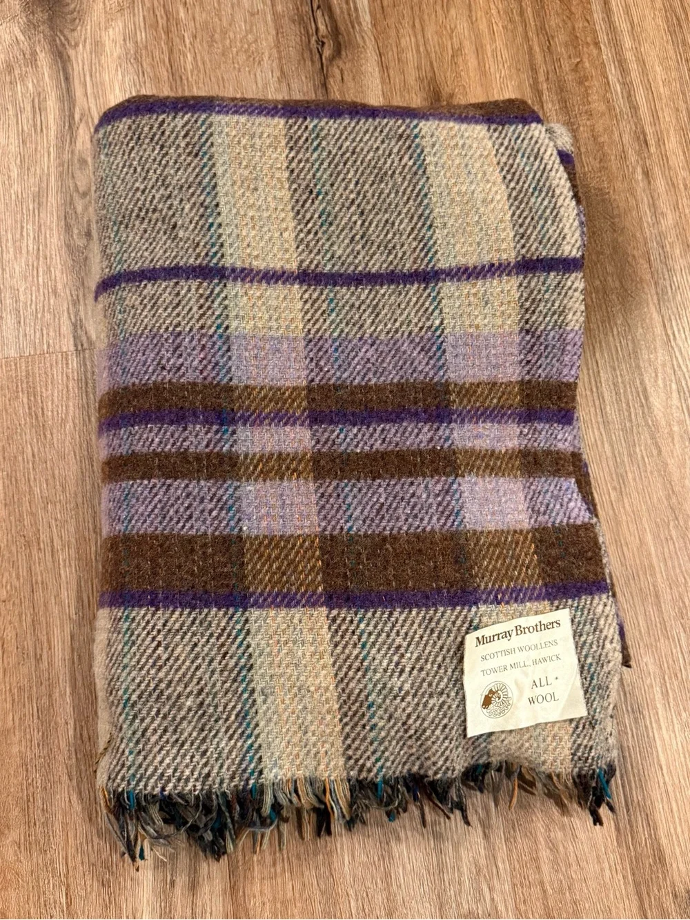 Vintage Murray Brothers Wool Blanket Throw Scottish Woolens Plaid 63” X 60”